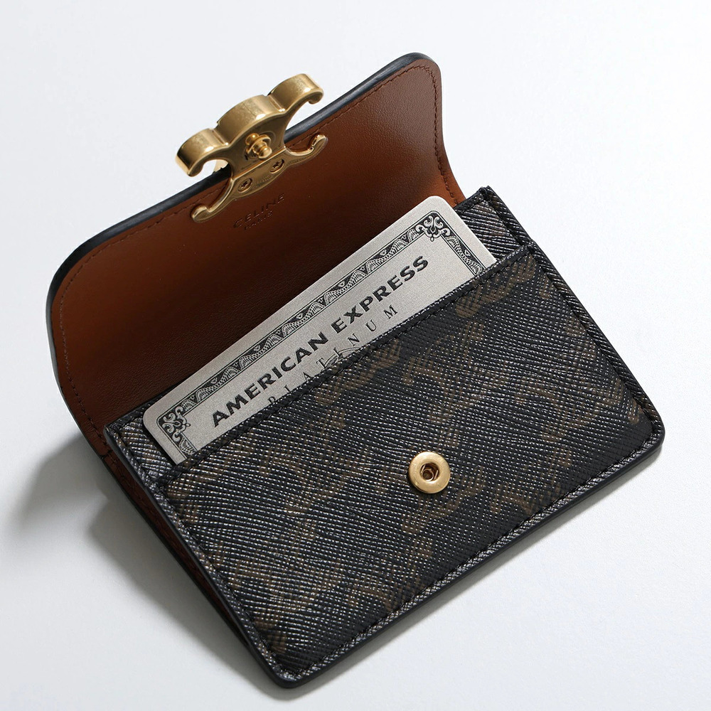 Celine Card Case Wallet TRIOMPHE Leather Pass Wallet Metal Tan